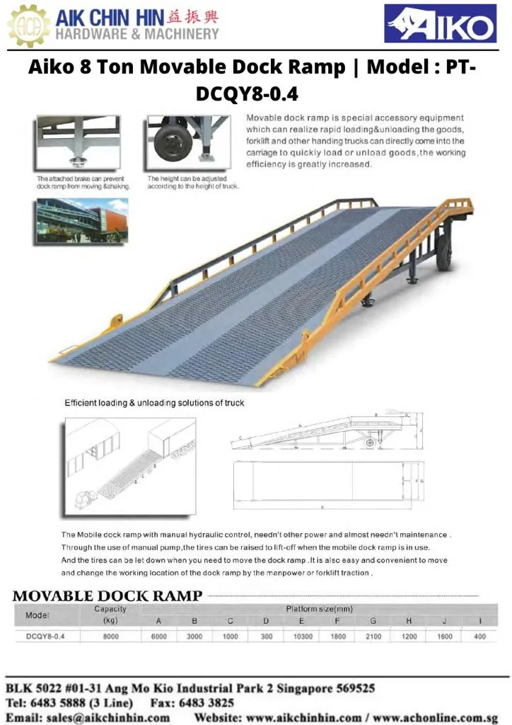 Aiko 8 Ton Movable Loading Dock Ramp | Model : PT-DCQY8-0.4