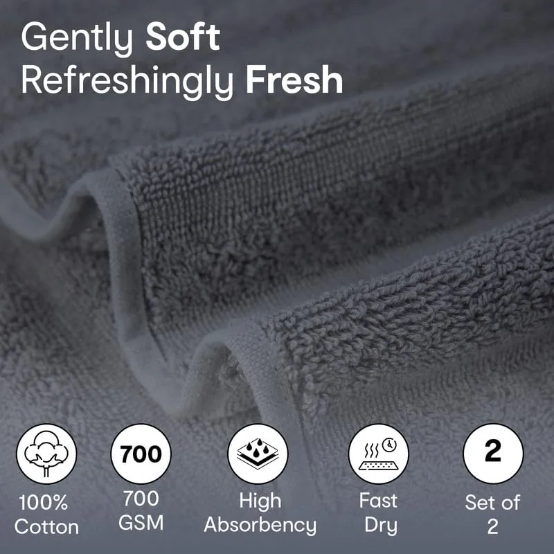 Anko Australia 100% Cotton 700 GSM XL Ribbed Bath Towel | Set of 2 | Super-Soft, Absorbent, Quick-Drying | Dark Grey Towel for Men, Women & Kids | 150x75 cm |Travel, Gym, Spa Towel