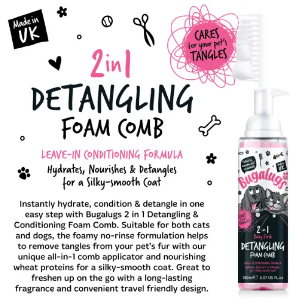 (Baby Fresh) Bugalugs 2 in 1 Dog and Cat Detangle & Finishing Comb Shampoo Gift Set