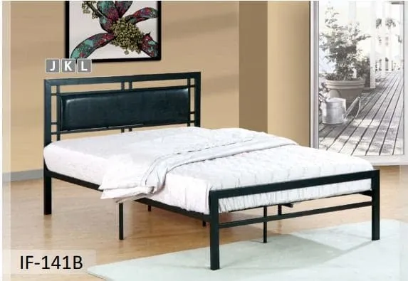 Black Metal Bed With A Padded Headboard