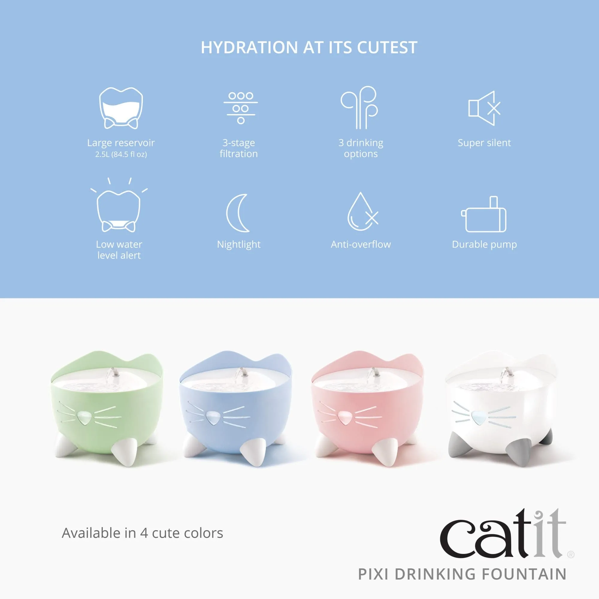 CatIt | Cat & Dog Water Fountain | 2.5l PIXI Design - White