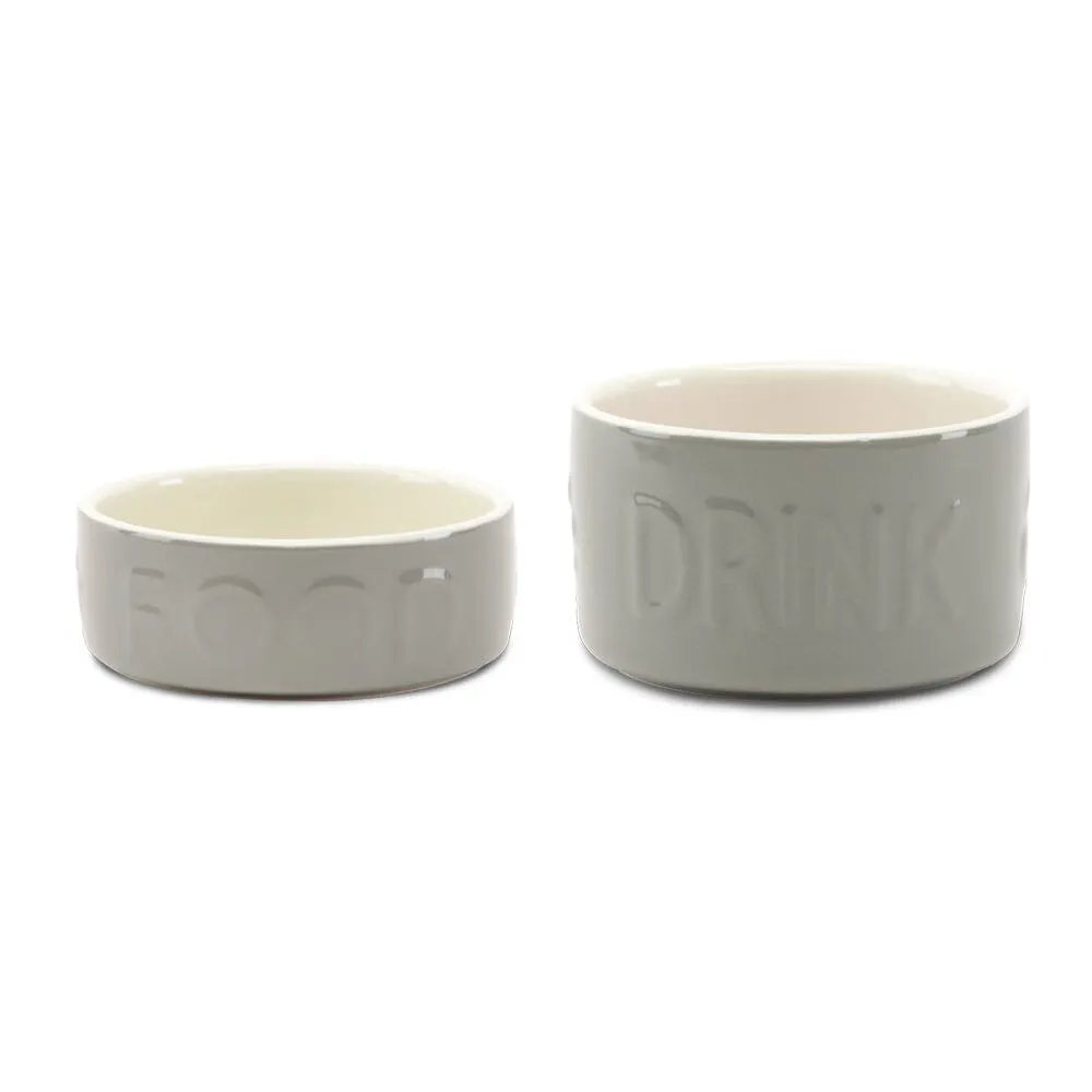 Classic 2 Piece Dog Food & Water Bowl Set - 15cm - Grey