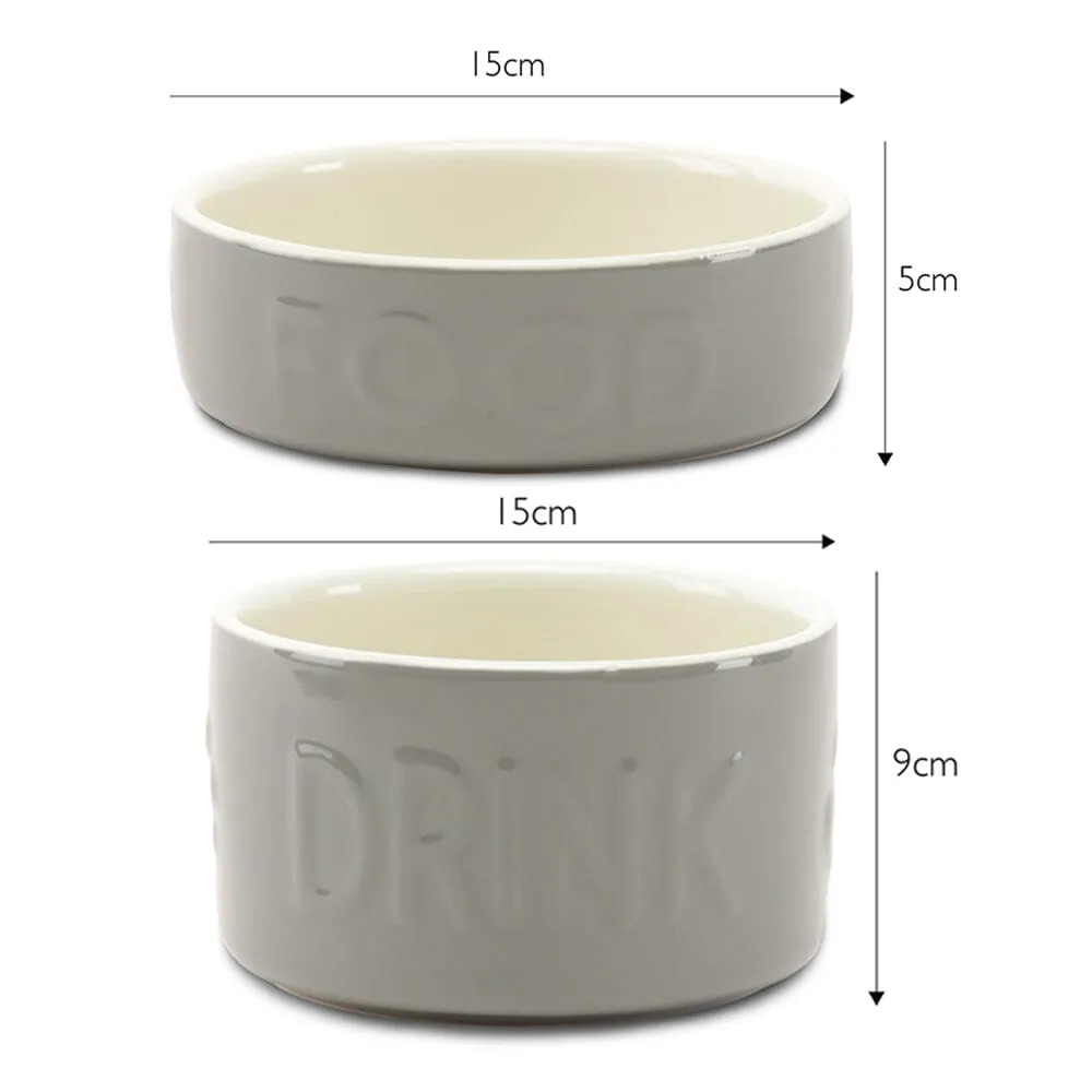 Classic 2 Piece Dog Food & Water Bowl Set - 15cm - Grey