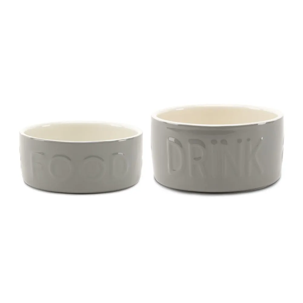 Classic 2 Piece Dog Food & Water Bowl Set - 19cm | 20cm - Grey