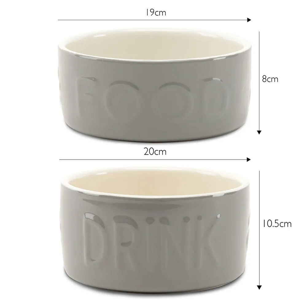 Classic 2 Piece Dog Food & Water Bowl Set - 19cm | 20cm - Grey