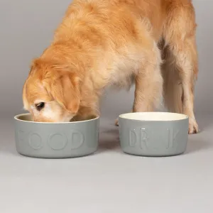 Classic 2 Piece Dog Food & Water Bowl Set - 25cm | 20cm - Grey