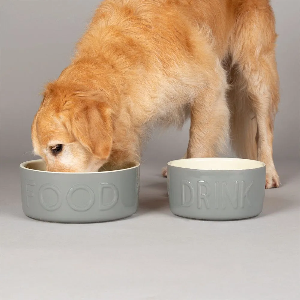 Classic 2 Piece Dog Food & Water Bowl Set - 25cm | 20cm - Grey