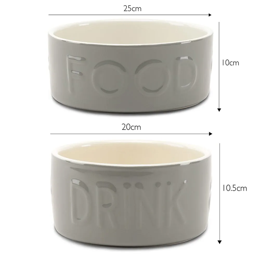 Classic 2 Piece Dog Food & Water Bowl Set - 25cm | 20cm - Grey