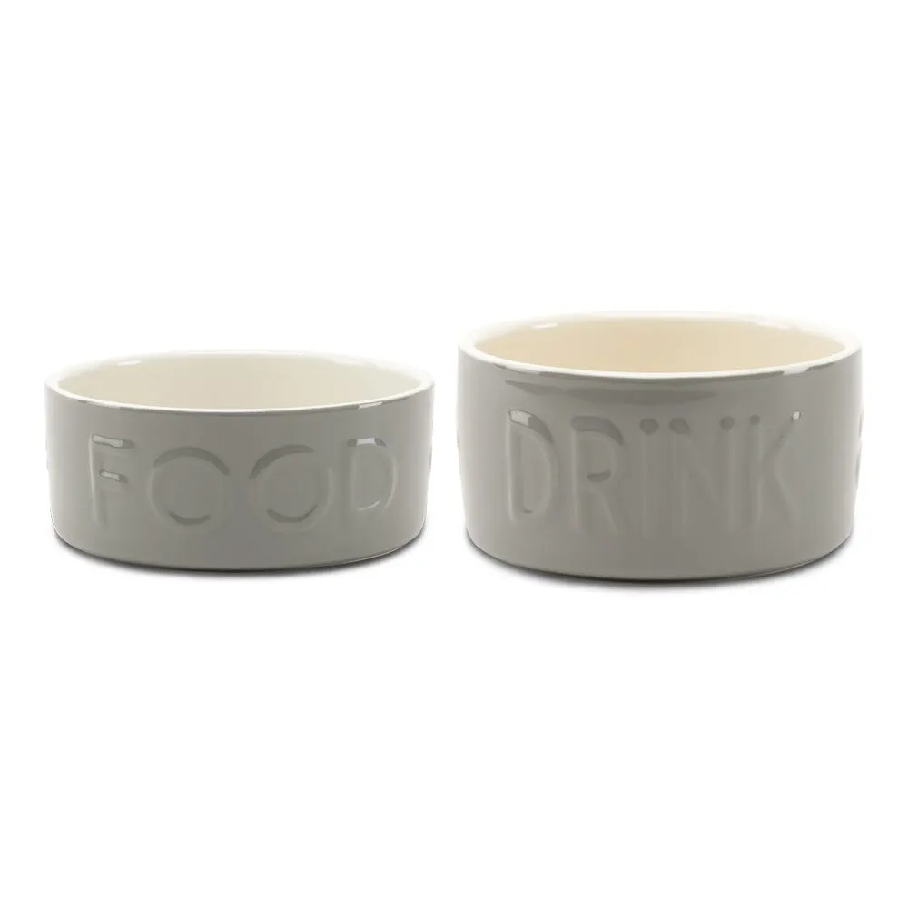 Classic 2 Piece Dog Food & Water Bowl Set - 25cm | 20cm - Grey