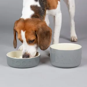 Classic 2 Piece Dog Slow Feeder & Water Bowl Set - 16cm | 15cm - Grey