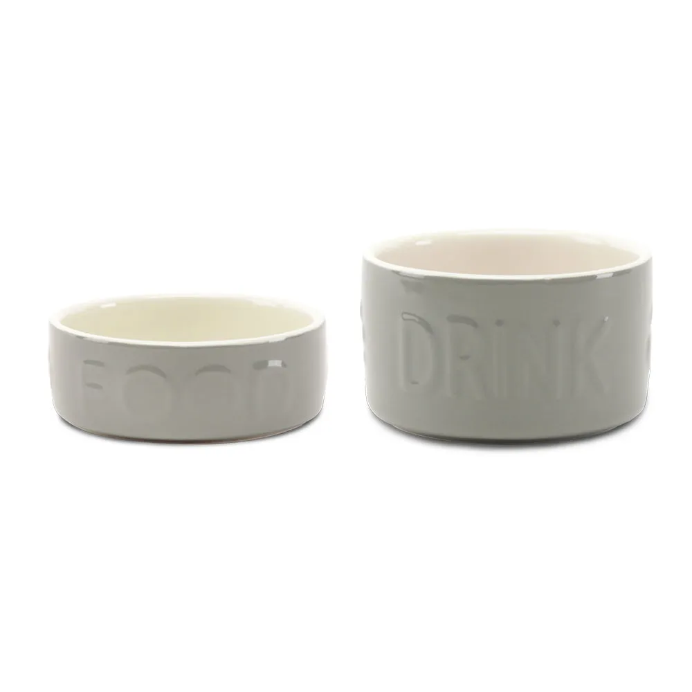 Classic 2 Piece Set 13cm Pet Food & Water Bowl Set - Grey