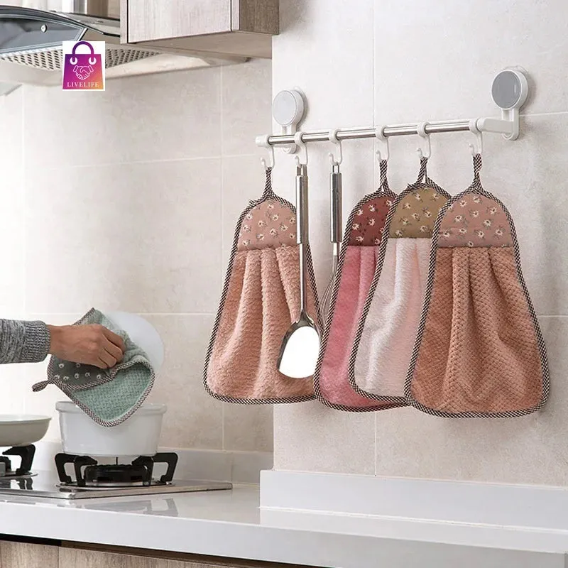 Coral Velvet Hanging Hand Towel Absorbent Kitchen Towel Cleaning Rag Dish Towel Cloths household