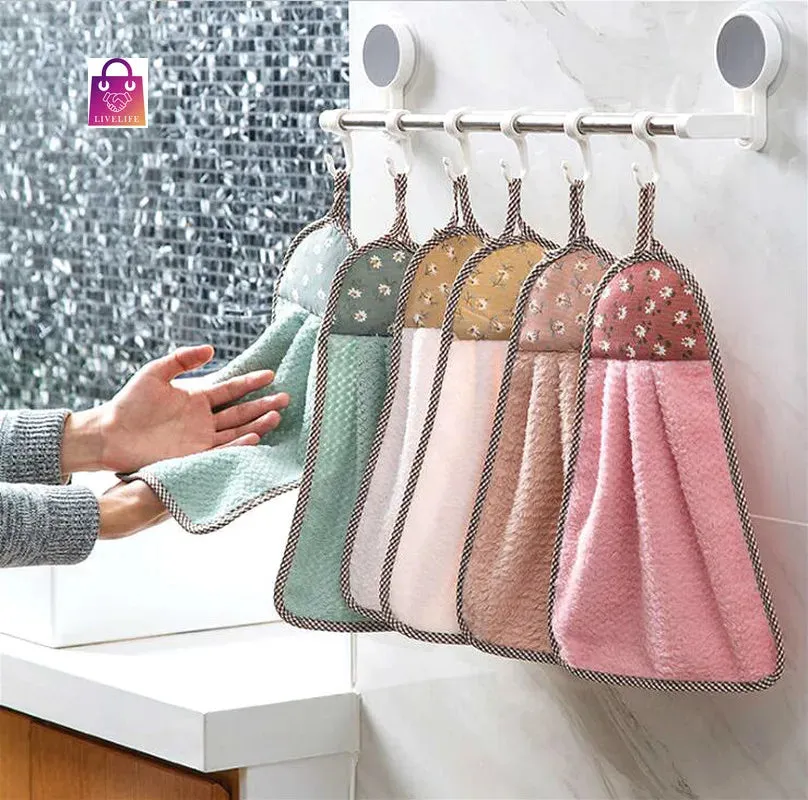 Coral Velvet Hanging Hand Towel Absorbent Kitchen Towel Cleaning Rag Dish Towel Cloths household