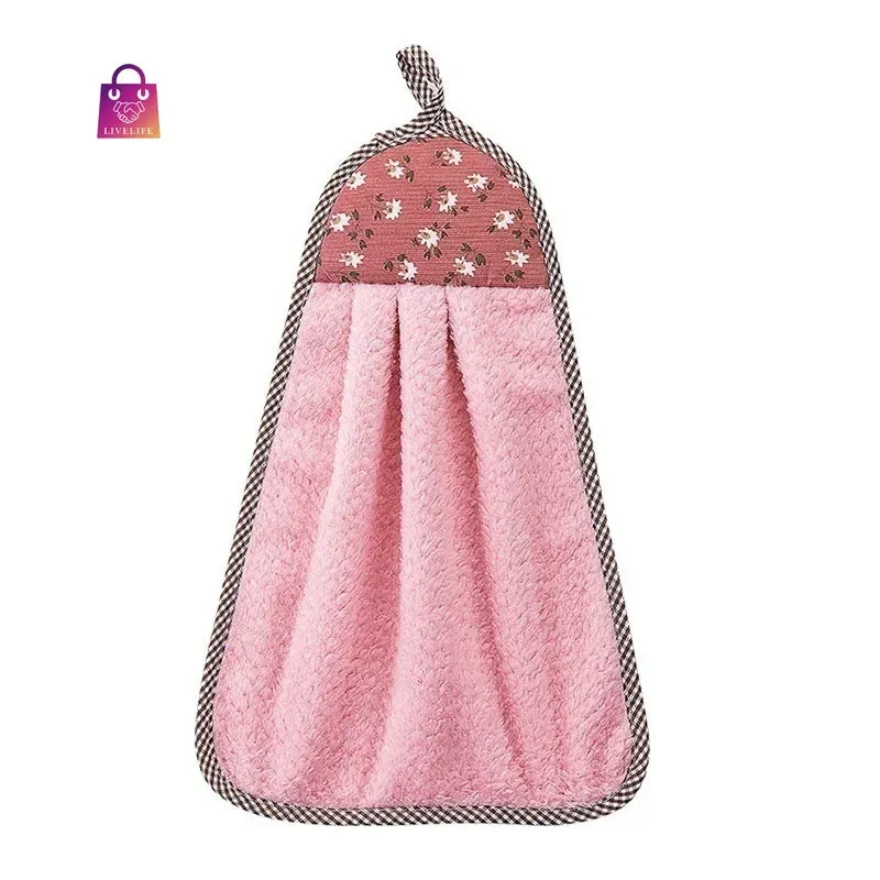 Coral Velvet Hanging Hand Towel Absorbent Kitchen Towel Cleaning Rag Dish Towel Cloths household