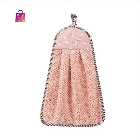 Coral Velvet Hanging Hand Towel Absorbent Kitchen Towel Cleaning Rag Dish Towel Cloths household