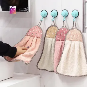 Coral Velvet Hanging Hand Towel Absorbent Kitchen Towel Cleaning Rag Dish Towel Cloths household