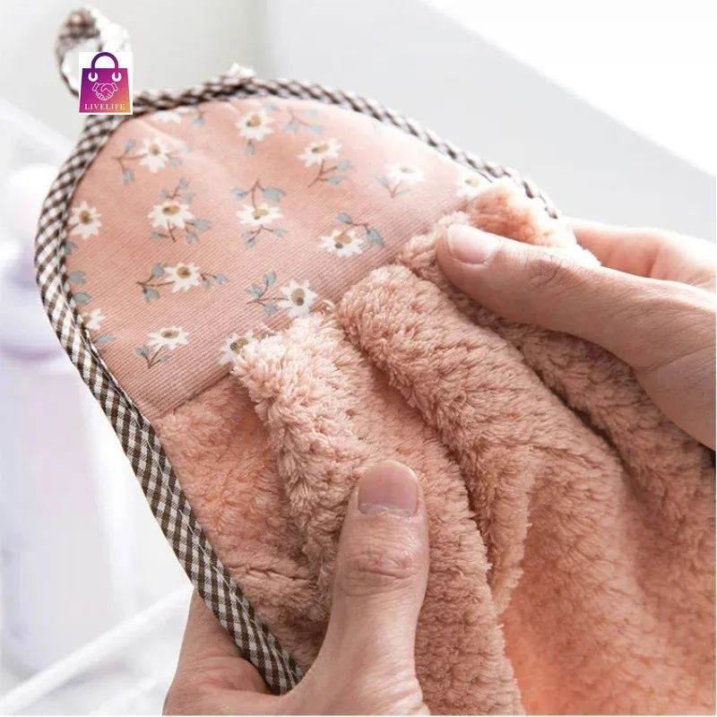 Coral Velvet Hanging Hand Towel Absorbent Kitchen Towel Cleaning Rag Dish Towel Cloths household