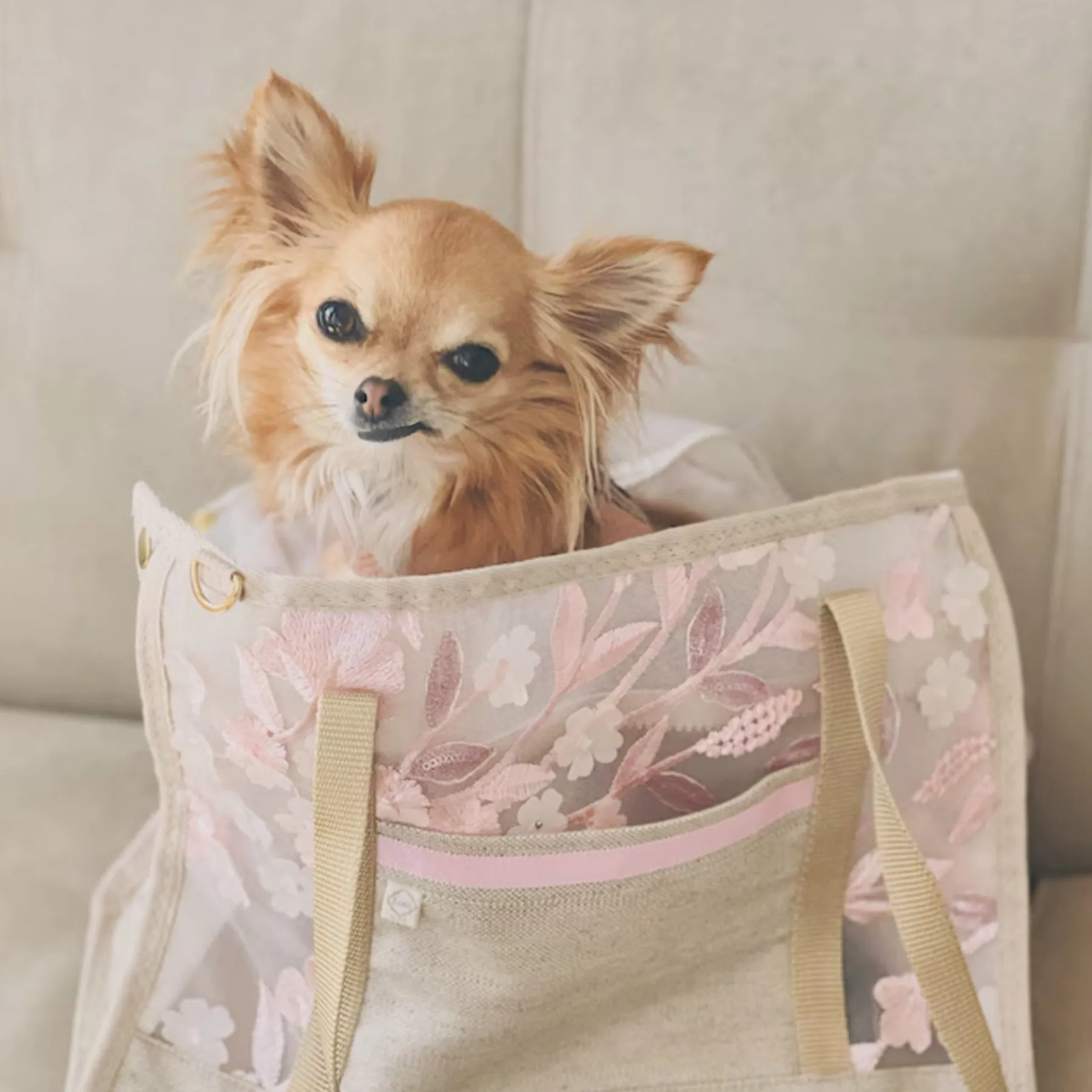 dog carrier, non-overheating, spring/summer lightweight 3D flowered pet tote "SPRING"