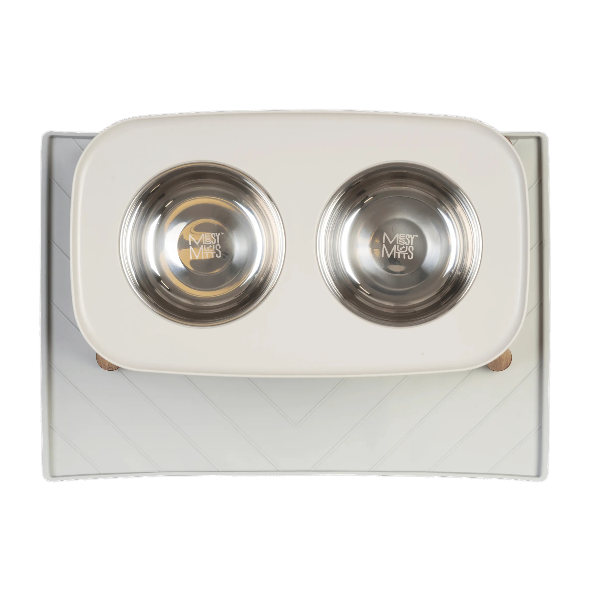 Elevated Double Dog Feeder with Stainless Bowls, Adjustable Height 3" to 10", Faux Wood Legs