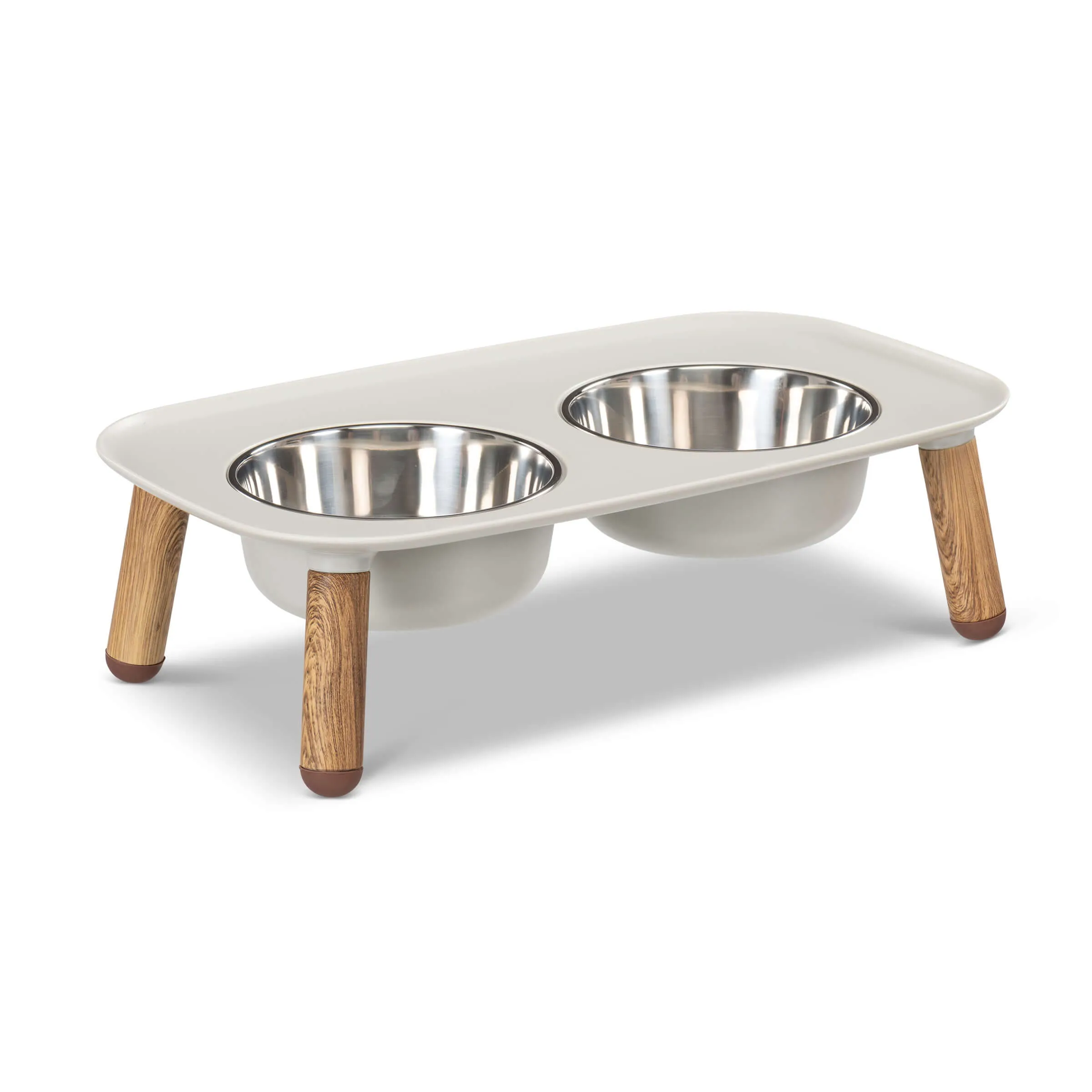 Elevated Double Dog Feeder with Stainless Bowls, Adjustable Height 3" to 10", Faux Wood Legs