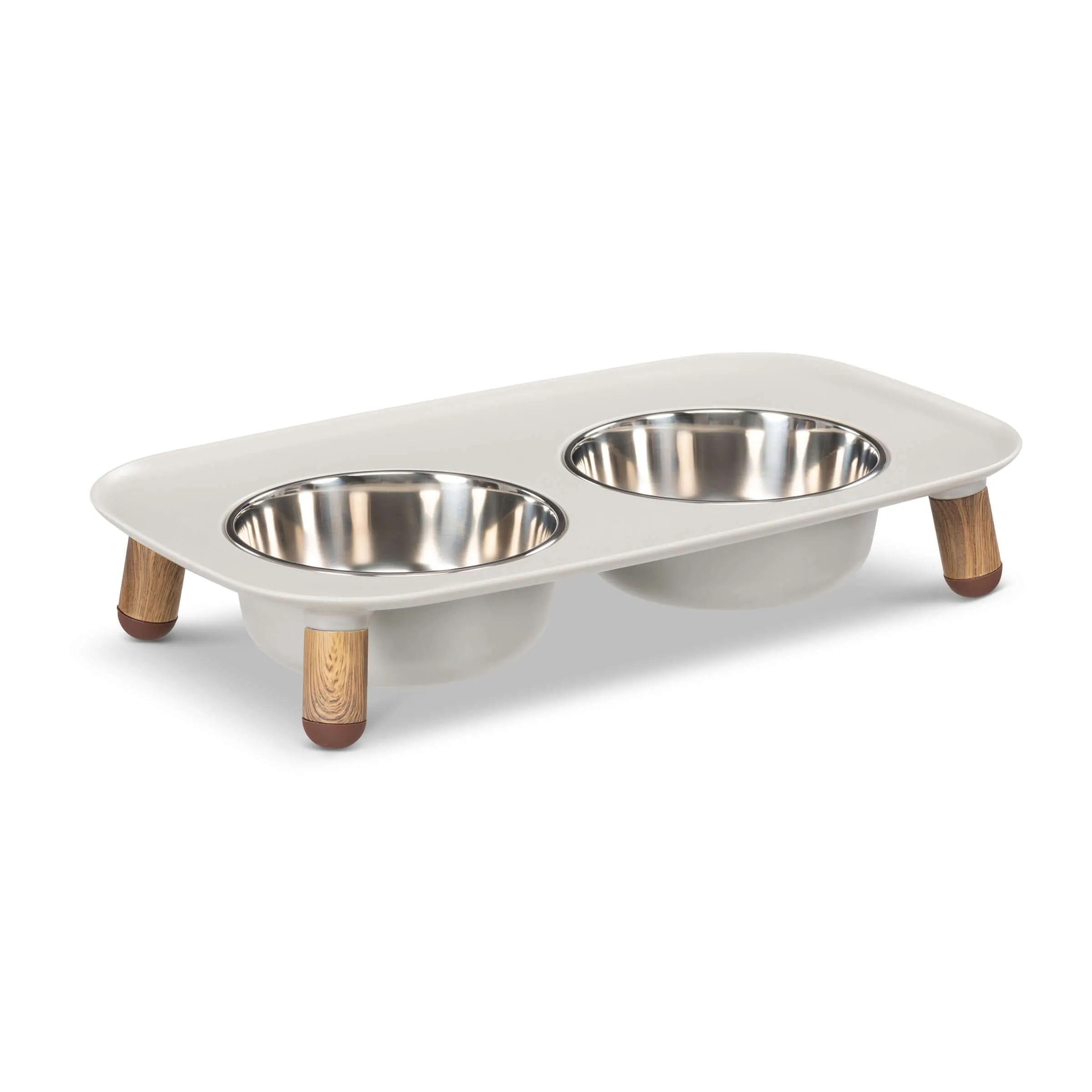 Elevated Double Dog Feeder with Stainless Bowls, Adjustable Height 3" to 10", Faux Wood Legs