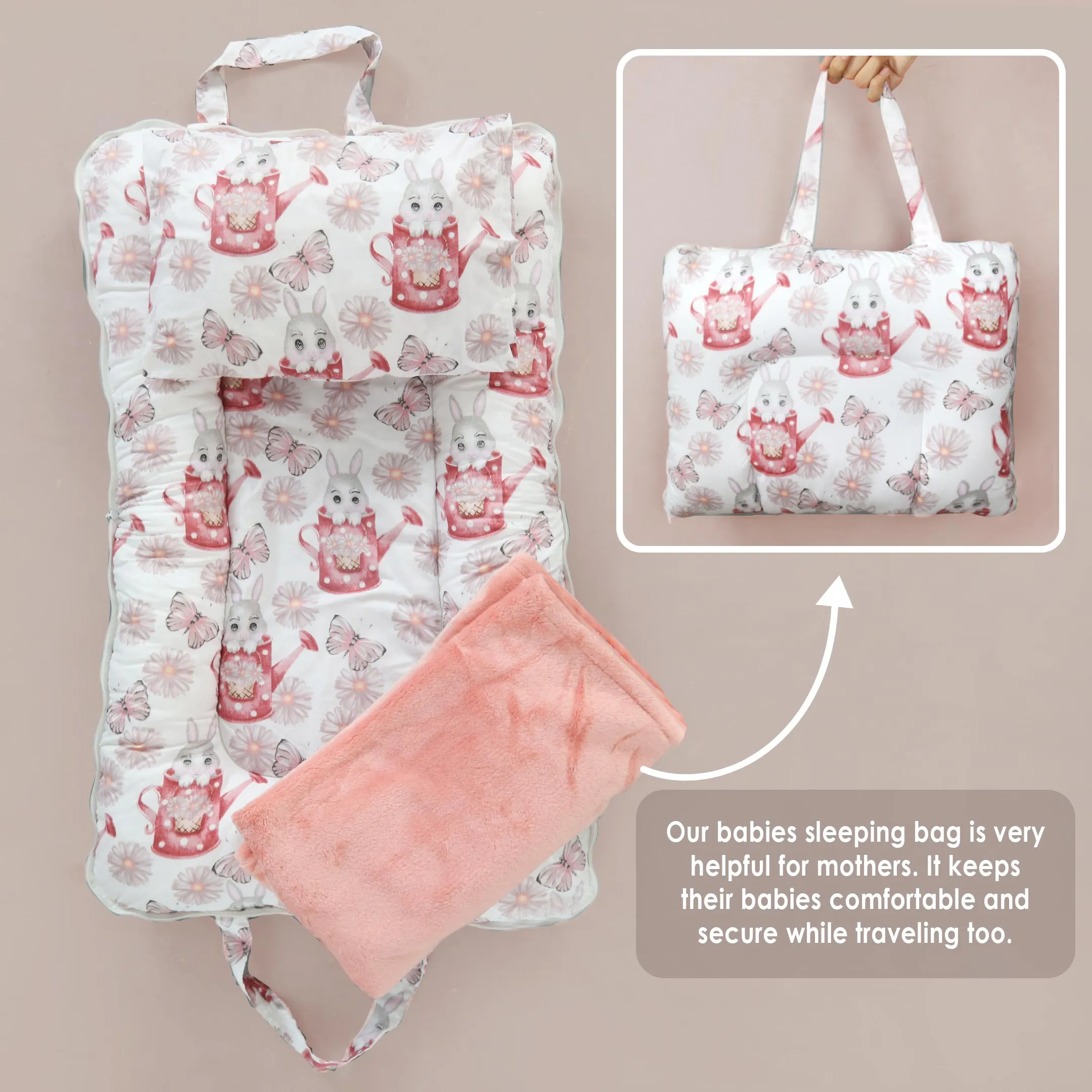 Floral Bunny Baby Portable Bed
