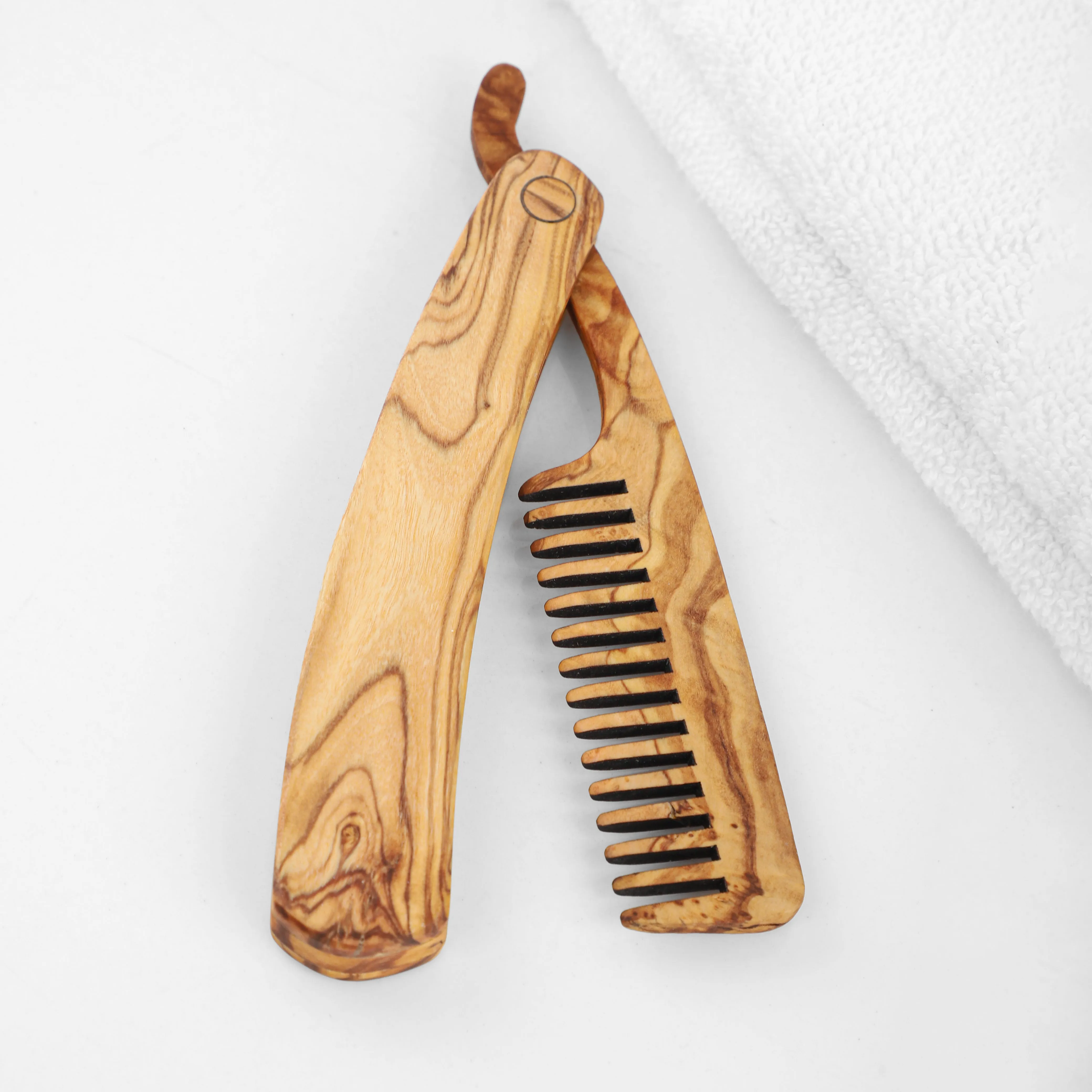 Folding Olive Wood Beard Comb – Premium Handmade Grooming Tool