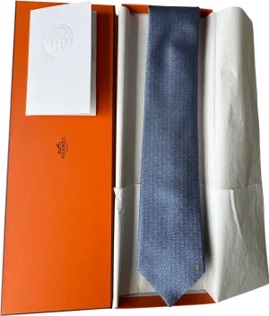 Hermès Blue 'H' Logo 100% Silk Neck Tie 659343T