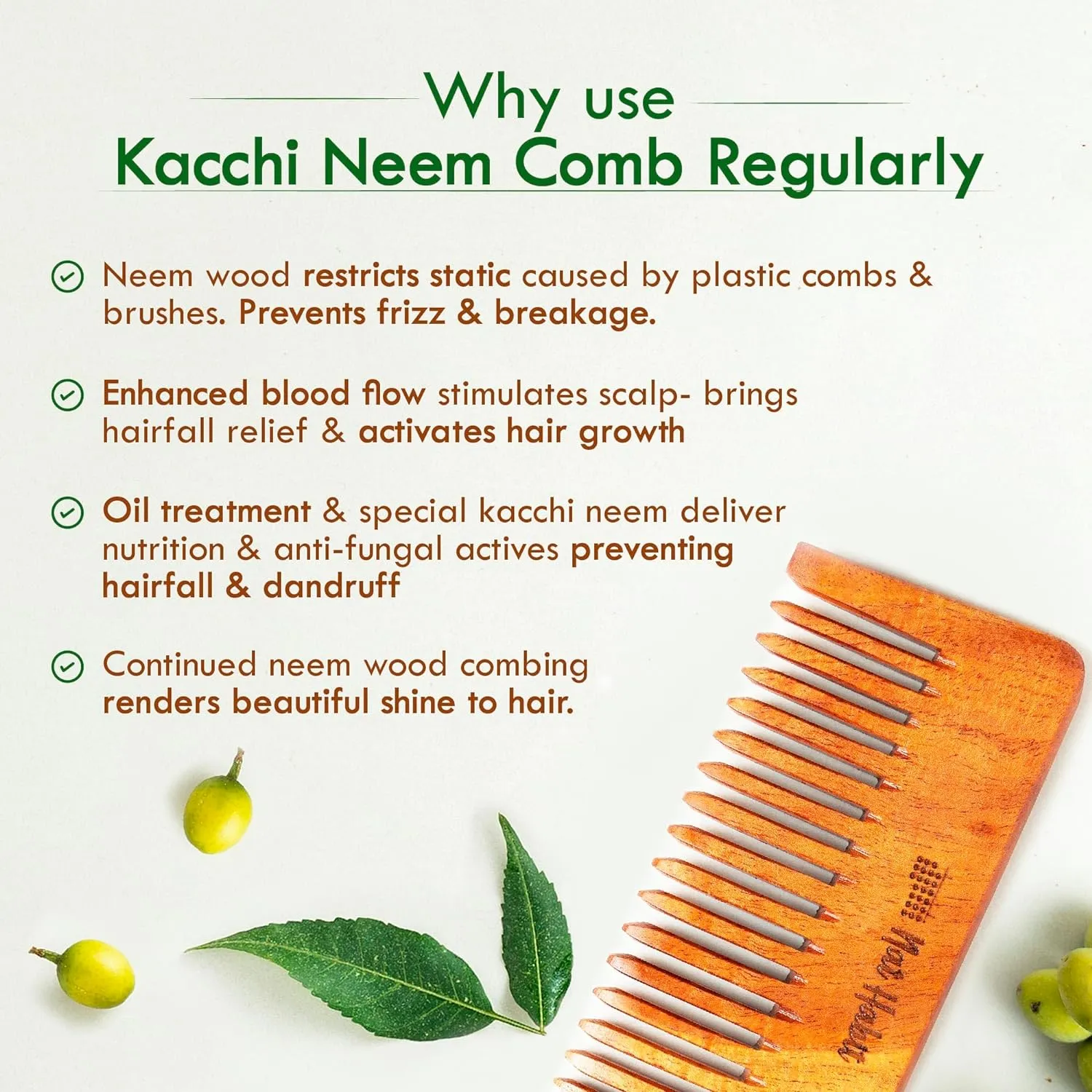 Houme Wooden Neem Hair Comb | Hair Straightening and Frizz Control   Shampoo Comb
