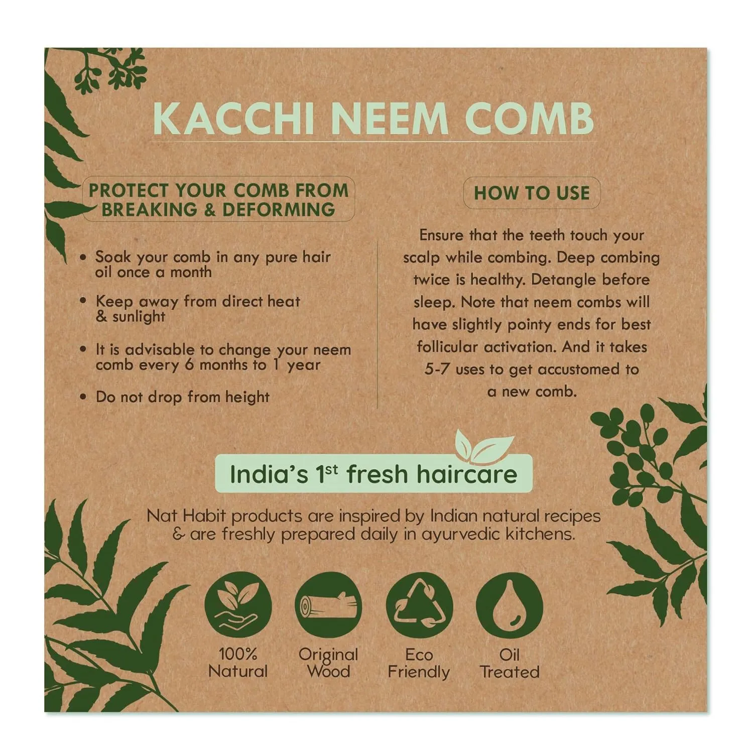 Houme Wooden Neem Hair Comb | Hair Straightening and Frizz Control   Shampoo Comb