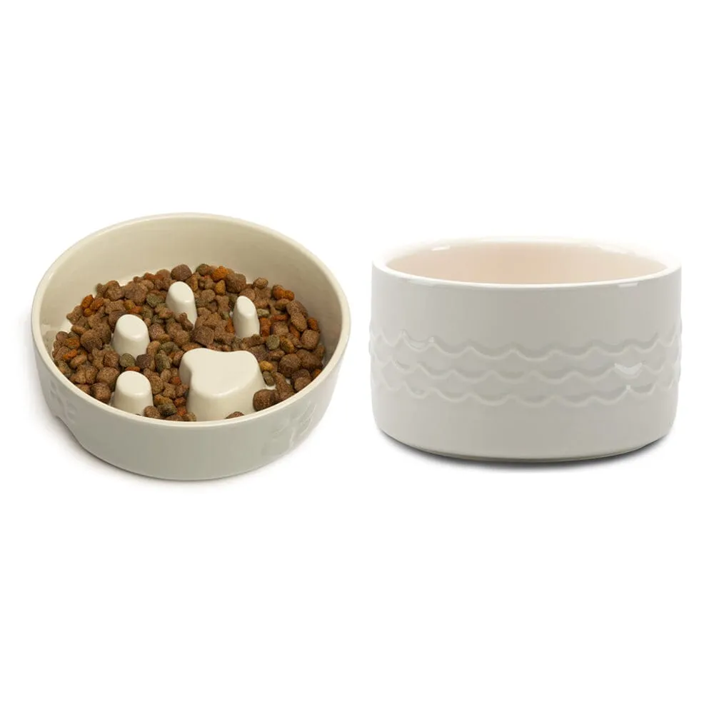 Icon 2 Piece Dog Slow Feeder & Water Bowl Set - 20cm - Light Grey