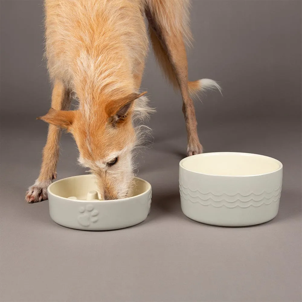 Icon 2 Piece Dog Slow Feeder & Water Bowl Set - 20cm - Light Grey