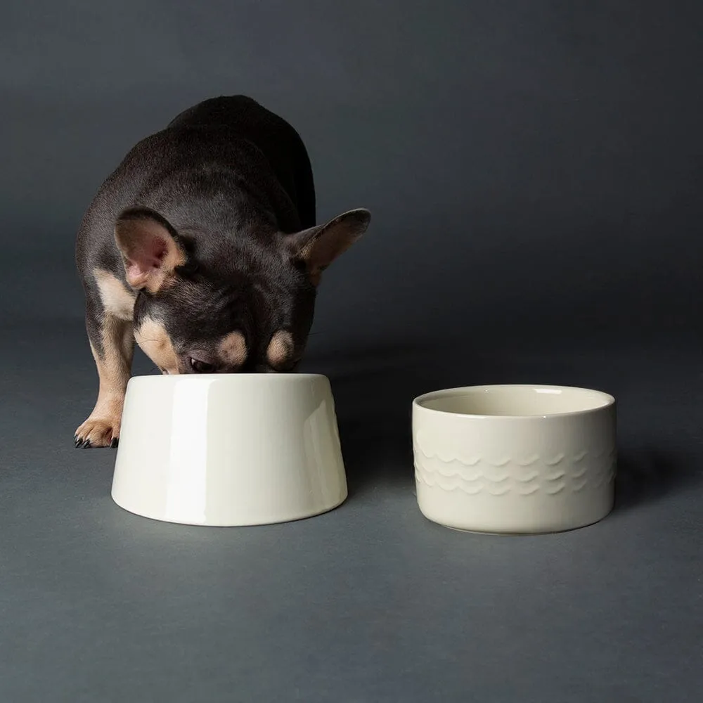Icon 2 Piece Flat Faced Dog Bowl & Water Bowl - 15cm | 18cm - Cream