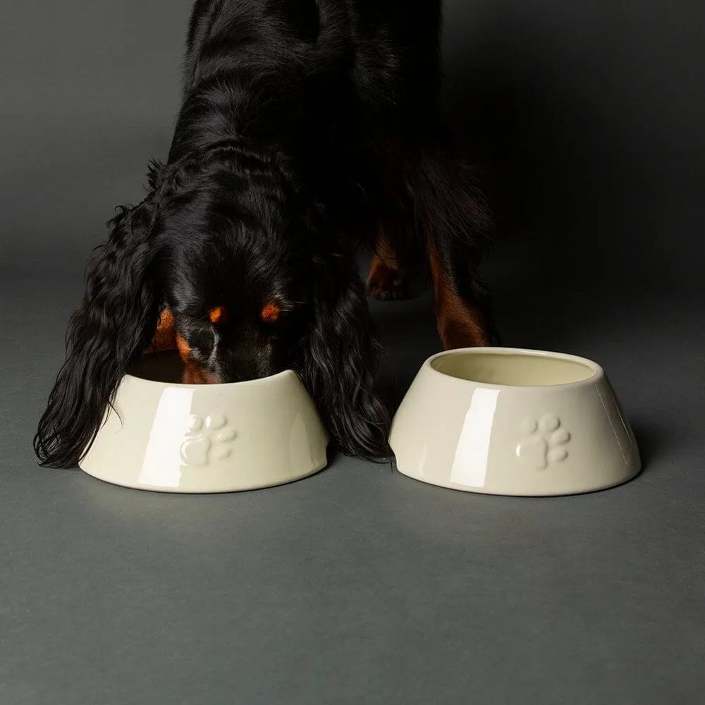 Icon 2 Piece Long Eared Dog Food & Water Bowl - Cream