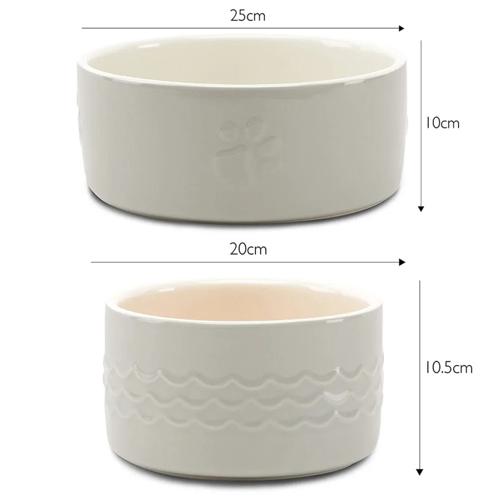 Icon 2 Piece Pet Food & Water Bowl Set - 25cm | 20cm - Light Grey