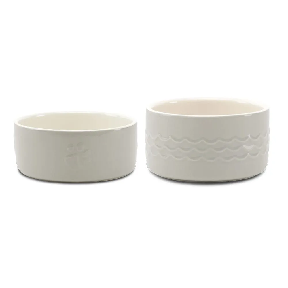 Icon 2 Piece Pet Food & Water Bowl Set - 25cm | 20cm - Light Grey
