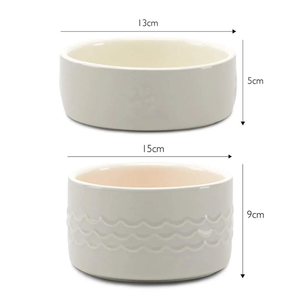 Icon 2 Piece Set 13cm Cat & Small Pet Food & Drink Bowl Set - Light Grey