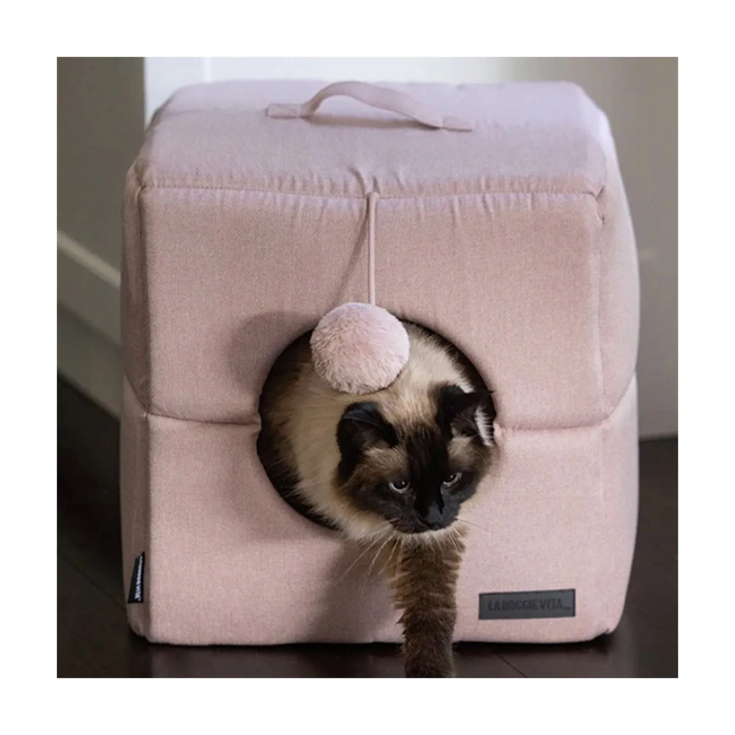 La Doggie Vita Como Pink Cat Cube with Pom Pom