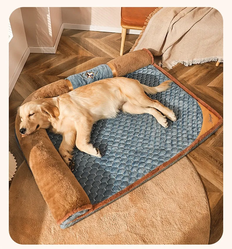 Luxury VIP Pet Bed with Pillow: Premium Cat Mat Sleeping Sofa for Dogs - Golden Retriever Labrador Sleeping Pad - Pet Supplies