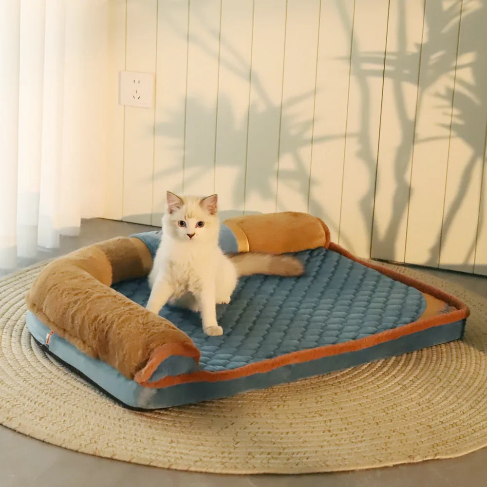 Luxury VIP Pet Bed with Pillow: Premium Cat Mat Sleeping Sofa for Dogs - Golden Retriever Labrador Sleeping Pad - Pet Supplies