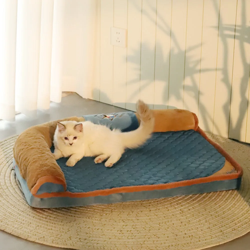 Luxury VIP Pet Bed with Pillow: Premium Cat Mat Sleeping Sofa for Dogs - Golden Retriever Labrador Sleeping Pad - Pet Supplies