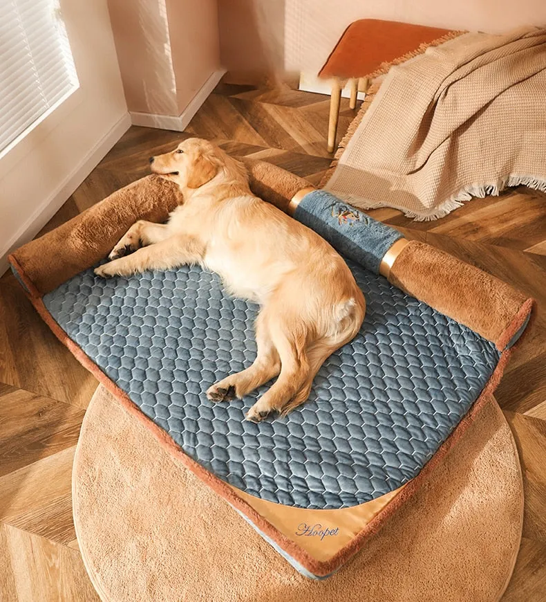 Luxury VIP Pet Bed with Pillow: Premium Cat Mat Sleeping Sofa for Dogs - Golden Retriever Labrador Sleeping Pad - Pet Supplies