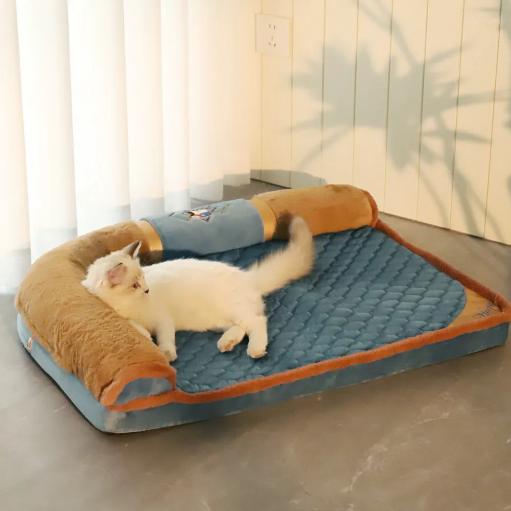Luxury VIP Pet Bed with Pillow: Premium Cat Mat Sleeping Sofa for Dogs - Golden Retriever Labrador Sleeping Pad - Pet Supplies