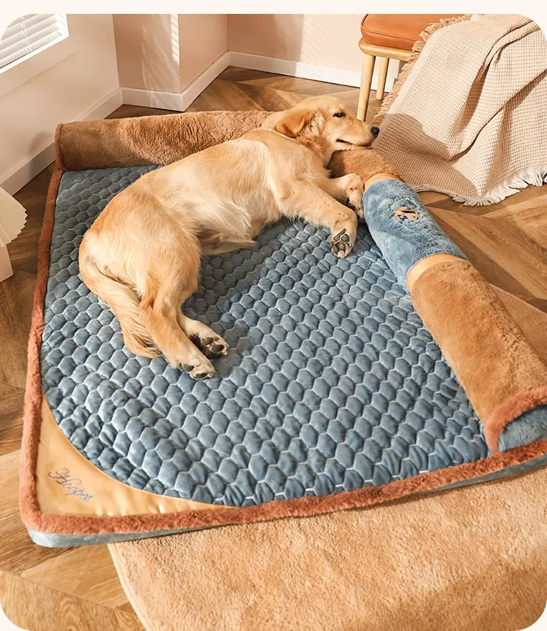 Luxury VIP Pet Bed with Pillow: Premium Cat Mat Sleeping Sofa for Dogs - Golden Retriever Labrador Sleeping Pad - Pet Supplies