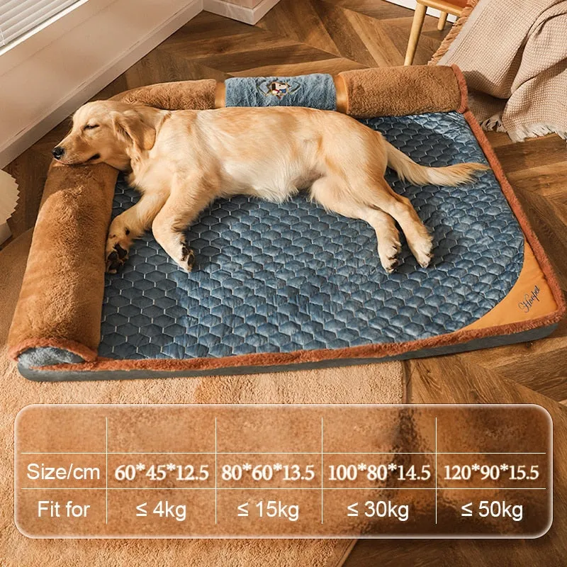 Luxury VIP Pet Bed with Pillow: Premium Cat Mat Sleeping Sofa for Dogs - Golden Retriever Labrador Sleeping Pad - Pet Supplies