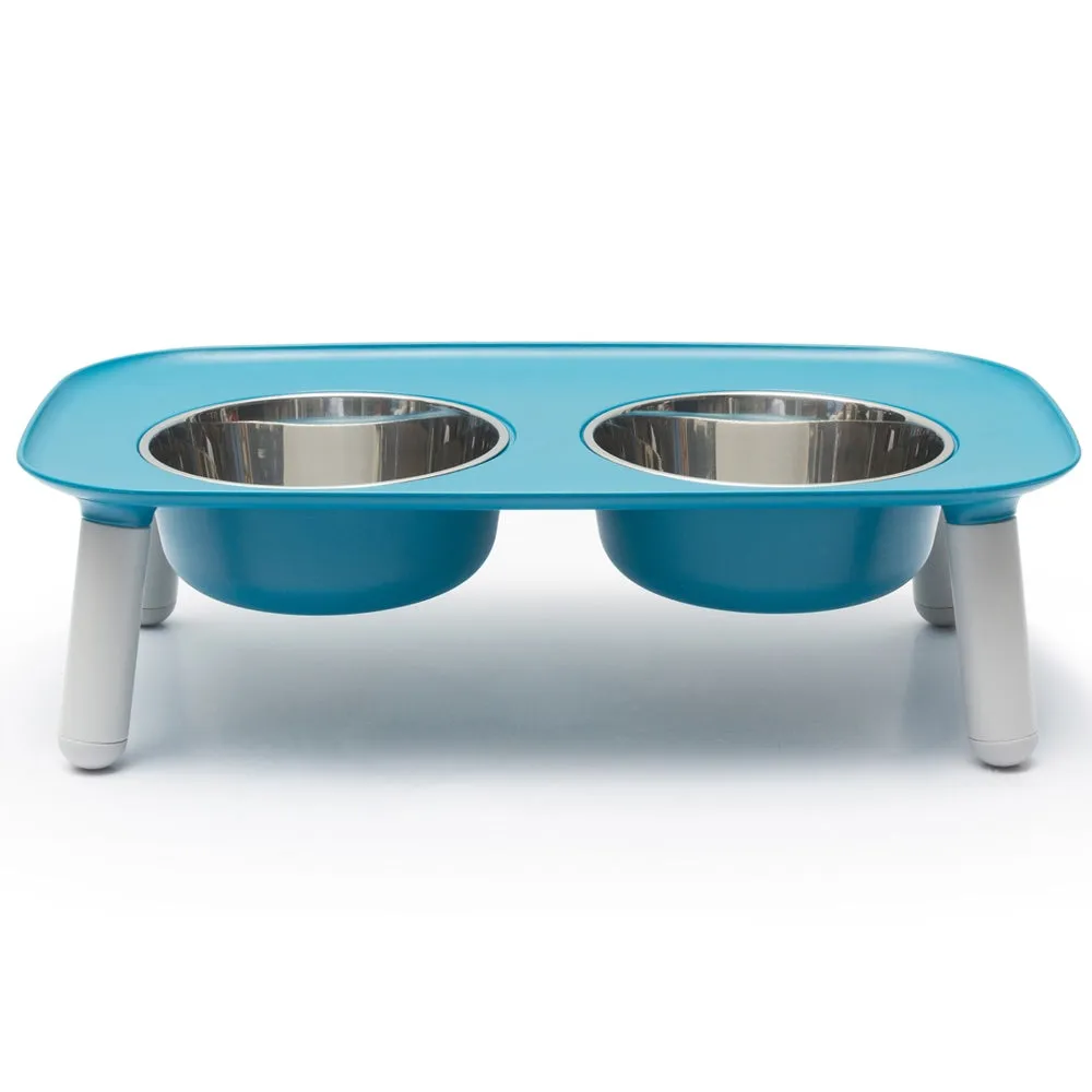 Messy Mutts Adjustable Elevated Double Feeder With Stainless Steel Dog Bowls (Blue)