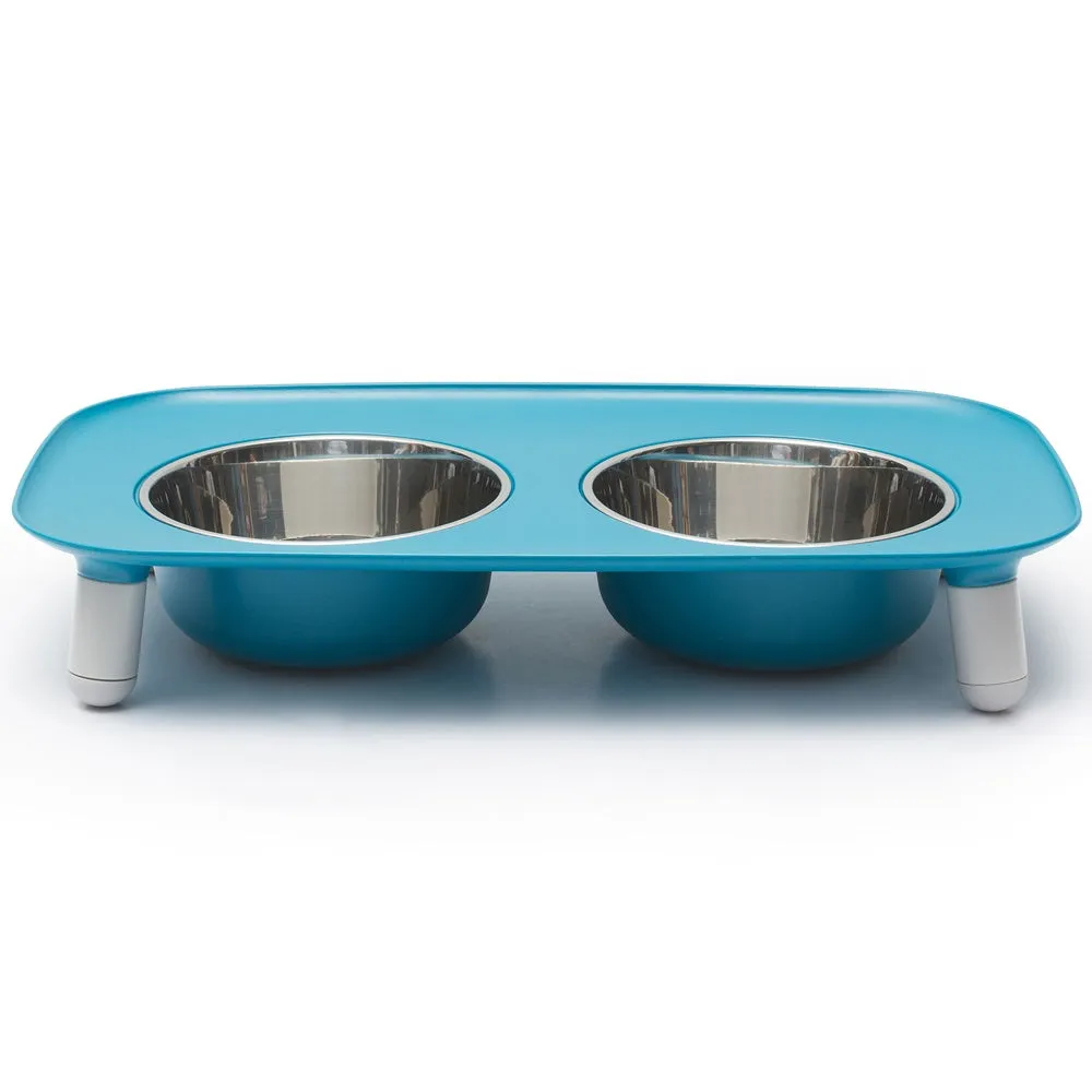 Messy Mutts Adjustable Elevated Double Feeder With Stainless Steel Dog Bowls (Blue)