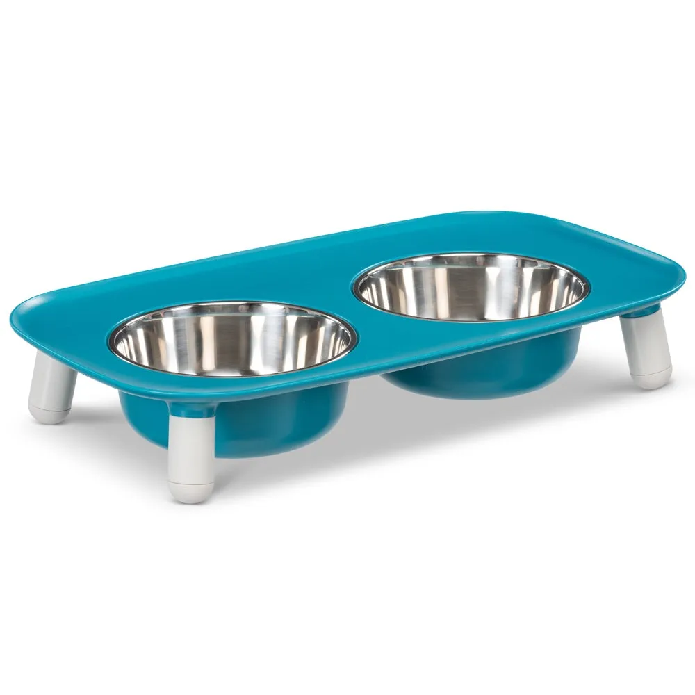 Messy Mutts Adjustable Elevated Double Feeder With Stainless Steel Dog Bowls (Blue)