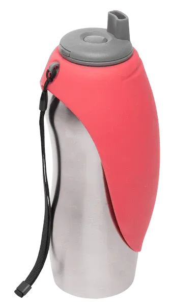Messy Mutts Stainless Steel Travel Water Bottle with Silicone Flip Up Bowl