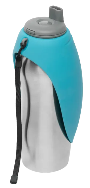Messy Mutts Stainless Steel Travel Water Bottle with Silicone Flip Up Bowl
